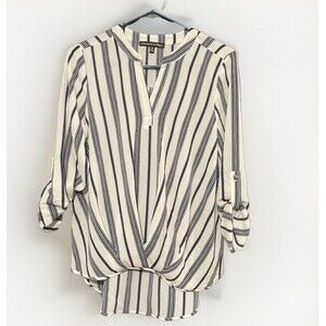 Always Indigo Size Medium Long Sleeve V Neck Work Blouse